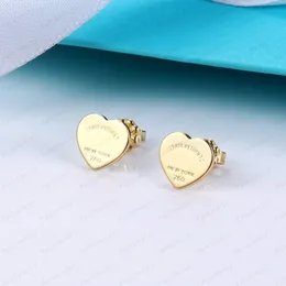 Women rose studs designer heart earrings couple velvet bag stainless steel 10mm thick perforated luxury jewelry gift women accessories wholesale with box