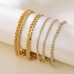 Bracelets porte-bonheur 5 pièces/ensemble couleur or lien chaîne ensemble pour femmes plusieurs couches empilable zircon cubique Tennis Bracelet en gros