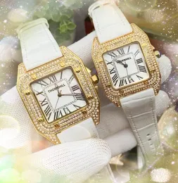 Luxury Square Roman Dial Watches M￤n och kvinnor importerade kvartsr￶relse Diamonds Ring Case ￤kta l￤derb￤lte Super Popul￤ra damer Elegant Noble Armband Watch