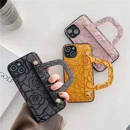 فاخر 3D Camellia Relief Phone Case for iPhone 14 13 13Pro Max 12 12Pro 11 Pro XS XR X SE 8 7 Plus Lady Handbag Soft Leather Cover