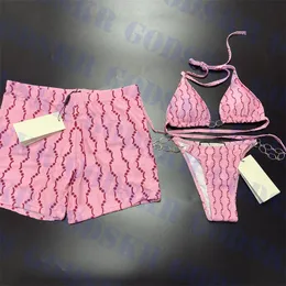 Pink Lovers Swimsuit Letter Print Mens Shorts Gold Chain Bikini For Women Outdoor Vacation Måste par badkläder