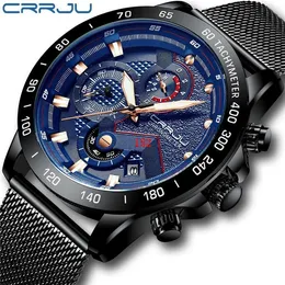 2022 AAA Hot seller CRRJU Men's Sports Watch Fashion Multi-Function Six-pin Mesh Strap Business Watch