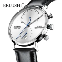 Mens Waterproof Watches skórzany pasek Szczupły kwarc swobodny biznes na nadgarstek Top marka Belushi Male Clock 2020 Mashion1184o
