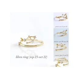 Band Rings 12 Constellations Rhinestone Amet Zodiac Signs Gold Sier Colors Fashion Jewiversary Jewel Drop Delivery Ring DH14J