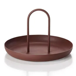 Vassoio nordico Vassoio rotondo in metallo portatile Vassoi per cassetti con manico per articoli vari e piccoli oggetti Decorazioni per la casa desktop per la conservazione di gioielli per collana 20x13cm ss1221