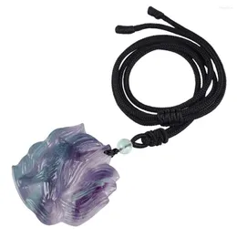 Pendant Necklaces TUMBEELLUWA Fluorite Necklace Rose Flower Carved Lucky Stone Adjustable Chain Charms Jewelry For Unisex