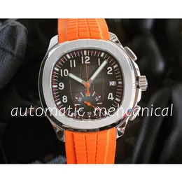 Real Photo Men's Watch 42mm 7750 Автоматическое движение хронограф Дата работы Valjoux eta черный маленький оранжевый резиновый ремешок 5968 Дайверские наручные часы
