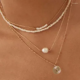 H￤nge halsband minimalistiska rostfritt st￥l tunn kedja halsband handgjorda naturliga p￤rlor utsmycken smycken jul valentinsdag