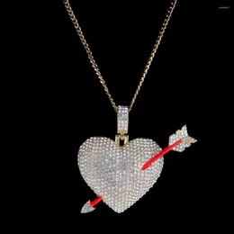 Pendant Necklaces Hip Hop Rhinestones Paved Bling Iced Out Cupid Arrow Heart Pendants Necklace For Men Women Lover Jewelry Gold Silver Color