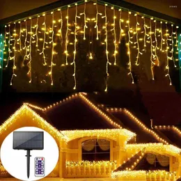 Cuerdas 3M / 5M LED Solar Icicle String Light Luces de cortina impermeables al aire libre Navidad para patio jardín con control remoto