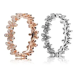 Br￶llopsringar 18K Rose Gold eller Sier Dazzling Daisy Meadow Stapelbar Ring Original Box f￶r Pandora 925 Sterling Designer Set Drop Del Dhfet