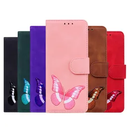 Schmetterlings-Hautgefühl-Leder-Geldbörsenhüllen für Samsung S23 Ultra Plus A14 5G M13 4G Handgefühl, Kredit-ID-Kartensteckplatz, Flip-Cover-Halter, stoßfester Ständer, Geldbörsentasche