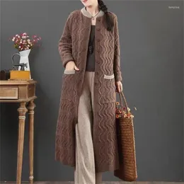 Tricots pour femmes Pull long pour femme Veste ample sur le genou Col montant Trench-coat en tricot à boutonnage simple