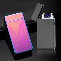 Latest LighterS Colorful Windproof USB Cyclic Charging Cross Double ARC Lighter Portable Innovative Design Herb Tobacco Cigarette Smoking Holder