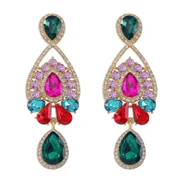 Orecchini pendenti in cristallo colorato con strass a goccia d'acqua per accessori per gioielli da sposa di lusso da donna