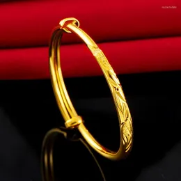 Bangle Pure Gold Color Bangles Bracelet For Kids Dragon & Phoenix Girl's Adjustabale Pulseira Femme Gifts Children Bijoux