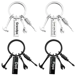 Schlüsselanhänger Hammer, Schraubenzieher, Schraubenschlüssel, Vatertagsgeschenk, gravierter Schlüsselanhänger aus Metall, Vatergeschenke