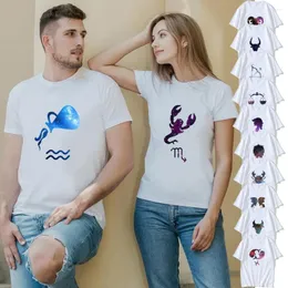 Мужские рубашки летняя пара рубашка 12 созвездий Scorpio Leo Taurus Print Lovers Lovers с коротким рукавом O-образным вырезом повседневные женщины