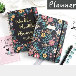 2022 Planerare Flower Schedet Notebook Daily Plan Year Kalender A5 spol Engelsk bok Tidshantering agenda spiral