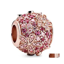 Srebrny s925 szterling sier biżuteria z majsterkowania koraliki kwiatowe pasuje do uroku w stylu pandora do bransolet europejskie różowe złoto bransoletka collier 2255 d dhmue