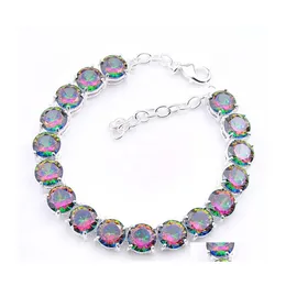 Tennis 5 Pcs/Lot High Quality Fashion Round Shaped 8 Mm Colorf Topaz Bracelet Jewelry 925 Sier Party Christmas Gift For Women B0333 Dht6V