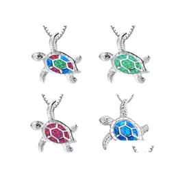 Pendant Necklaces Opal Turtle Necklace Sier Chain Jewelry For Woman Gift Fashion Cute Drop Delivery Pendants Dhmfw