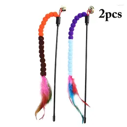 Cat Toys 2pcs Teaser Feather Kitten Funny Colorful Rod Wand Plastic Pet Interactive Stick Supplies