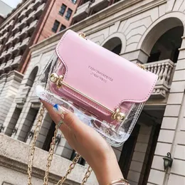 Fashion Women Brand Design Small Square Shoulder Bag Clear Transparent PU Composite Messenger Bags New Female Handbags278k