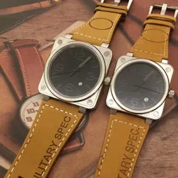 Nowy styl 2813 Automatyczny ruch mechaniczny squar case czarna tarcza szary numer 46 mm 42 mm zegarki brązowe skórzane paski męskie wr239j