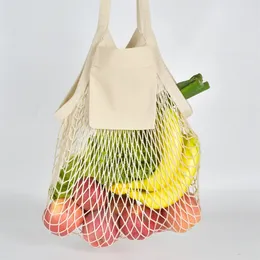 Mesh Bags Washable Reusable Cotton Grocery Net String Shopping Bag Eco Market Tote for Fruit Vegetable Portable long handles Wholesale