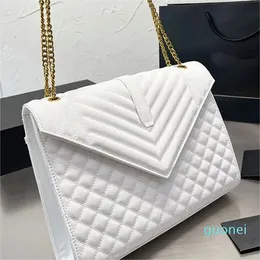 Tasarımcı-Hakiki Deri Tasarımcı Zarf Çanta Koyun Derisi Havyar Altın Zincir Crossbody Çantalar Büyük Kapasiteli Çanta Kapaklı Çanta Kapitone Y Şekli Moda Mektubu Magne