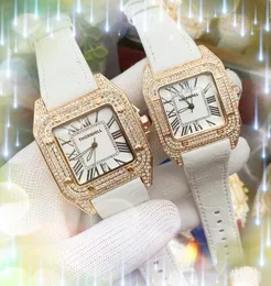 Square Women's Men's Roman Dial Watch Top marka luksusowy męski skórzany wodoodporny kwarc chronograf diamenty pierścień obudowa zegarki wojskowe wykwintne prezenty