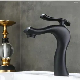 Bathroom Sink Faucets Curved Black Pure Copper Single Handle Under Counter Countertop Faucet El Basin Water Valve
