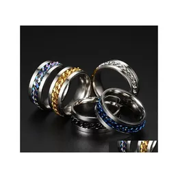 Band Rings 8Mm Spinner Punk Ring Stainless Steel Fidget Anxiety For Men Black/Blue/Sier/Gold Drop Delivery Jewelry Dhqrb