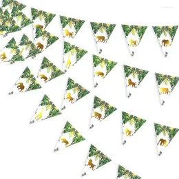 파티 장식 정글 사파리 동물 페넌트 배너 장식 종이 삼각 화환 베이비 샤워 소년 야생 첫 번째 생일 멧새 물품