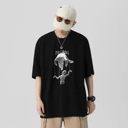 Camas de camisetas gráficas de camisetas masculinas Camiseta de camisa de grandes dimensões estampa de basquete de algodão Tops lavados Tee Harajuku Streetwear