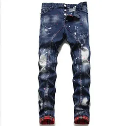 Мужские джинсы DS23 Рваные брюки Квадратные персонализированные брюки 22fw Фирменный дизайнер Wild Splicing Color 64 Задний карман 1pav Slime Le Fgkk