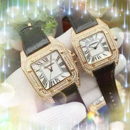 Square Damen M￤nner R￶mische Zifferblatt Watch Top Marke Luxus m￤nnliches Leder wasserdichtes Quarz Chronograph Diamanten Ring Geh￤use Milit￤r Uhren Damen Elegante Adlige Geschenke