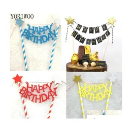 Andra festliga festförsörjningar yoriwoo Happy Birthday Cake Topper Flag Banner Cupcake Toppers 1st Decorations Kids Baby Shower Decor Dhrij