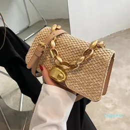 Designer- Ladies Straw Woven Messenger Bag Simple Fashion Luxury Summer Seaside Vacation Pure Color Handbag Travel168o