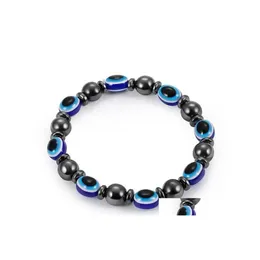 Beaded Energy Magnetic Hematite Blue Evil Eye Strands Bracelet Women Power Healthy Black Gallstone Chains Bangle For Men Drop Delive Dhzme