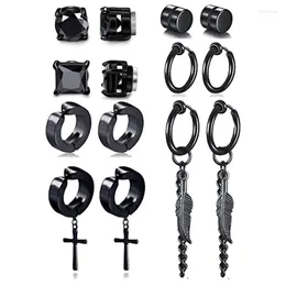 Backs Kolczyki 7 par/1 pary magnetyczna ze stali nierdzewnej CZ bez unieważnionych Huggie Cross Cross Earring Zestaw kolczyków neutralny czarny