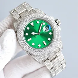 Полные бриллианты Mens Watch Automatic Mechanical 3135 Движение. Смотрит светящиеся 40 мм с алмазом, стальным браслетом, сапфировые наручные часы Montre de Luxe