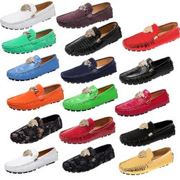 Brand Printed pattern Metal buckleItalian designer Genuine Leather dress shoes Men Women's shoes Loafers Moccasins Driving Shoe Casual Flat Dress Shoes