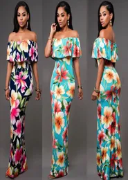 Vestidos impresos florales de verano baratos para mujeres vestidos largos 2017 Vestidos de la playa de hombro Farea Bodycon Floor Length Holida8338782