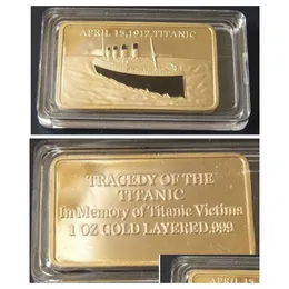 Other Arts And Crafts 2 Pcs Lot A True Love Story Titanic 1912 Rose Jack Russia Gold Plated Blion Bar Souvenir Coin Drop Delivery Ho Dhgr4
