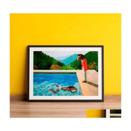 Paintings Bojack Print Poster David Hockney Inspired Two Horses Swimming Pool Canvas Painting Mural Art Cartoon Picture Living Room Dh6Y8