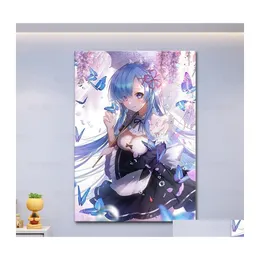 Paintings Re Zero Rem Japan Classic One Piece Wall Art Canvas Painting Nordic Poster Print Hd Pictures Living Girls Room Decor Drop Dhdzh