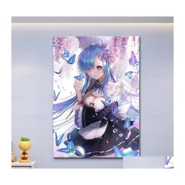 Resimler RE ZERO REM Japonya Klasik Tek Parça Duvar Sanat Tuval Resim İskandinav Poster Baskı HD Resimler Yaşayan Kızlar Oda Dekor Drop Dhdzh