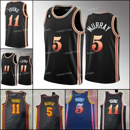 جديد Trae 11 كرة السلة الشابة القميص Dejounte Murray 5 Black Mens Stitched Basketball Jerseys 2022 2023 Outdoors Wear